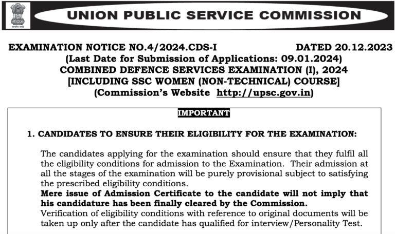 UPSC CDS 1 2024 Notification